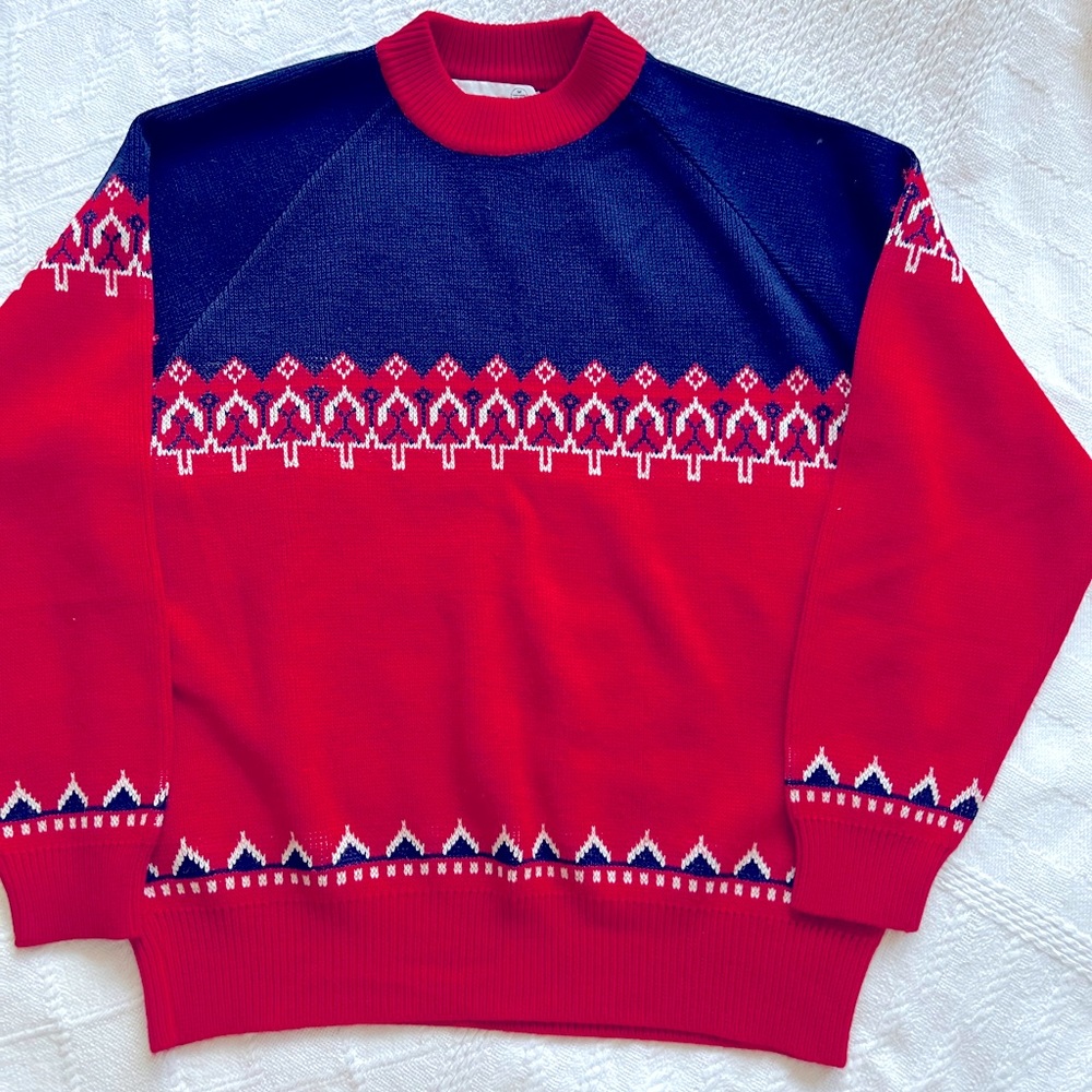 vtg 70s Sweater Party Kmart Crew Neck Pullover Nordic E81 Retro Skiing Winter